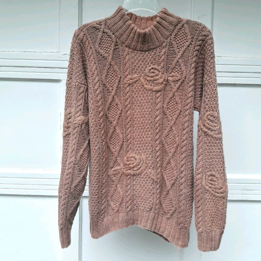 Chunky Cable Knit Vintage Sweater Hand Knitted S